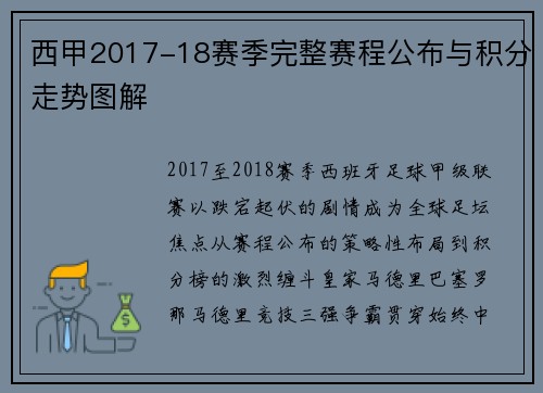西甲2017-18赛季完整赛程公布与积分走势图解